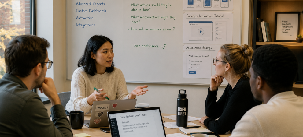 A group meeting in a conference room about a software rollout